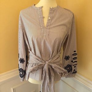 J Crew pinstripe shirt with bow